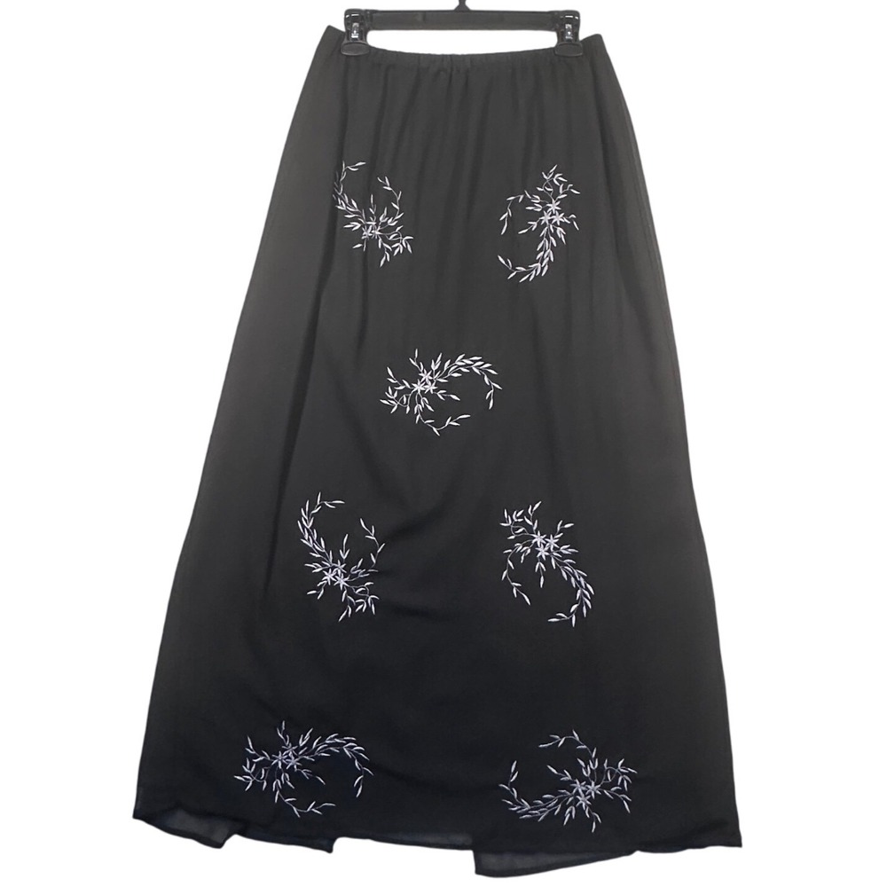 Vintage Blair Boutique Maxi Skirt Women's Medium Embroidered‎ Floral Black Long